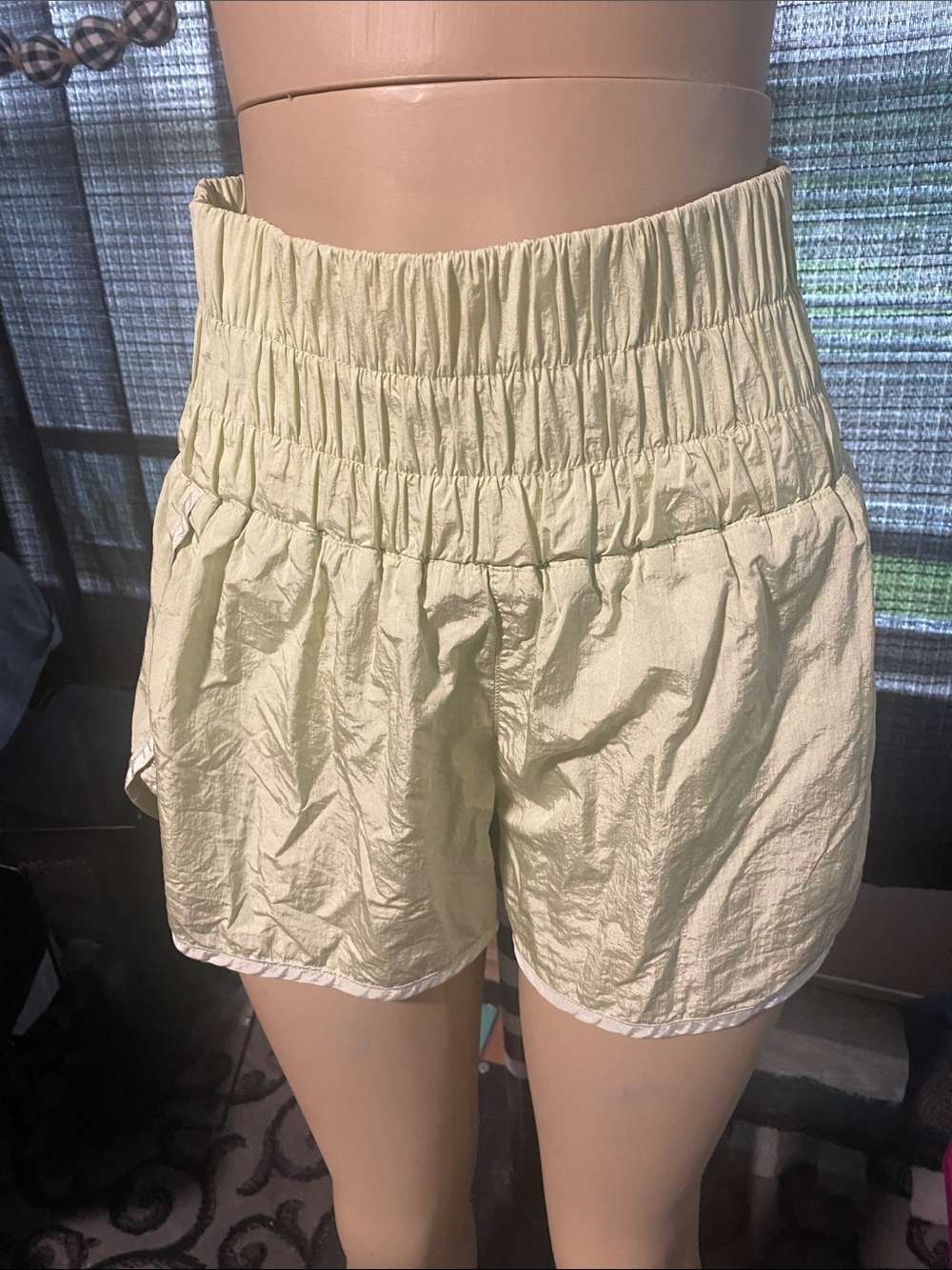 We The Free Pale Lime High-Waist Ruched Athletic Shorts